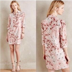 Varun Bahl Anthropologie Agenda Floral Shirt Dress Silk Blend Women's Small Boho